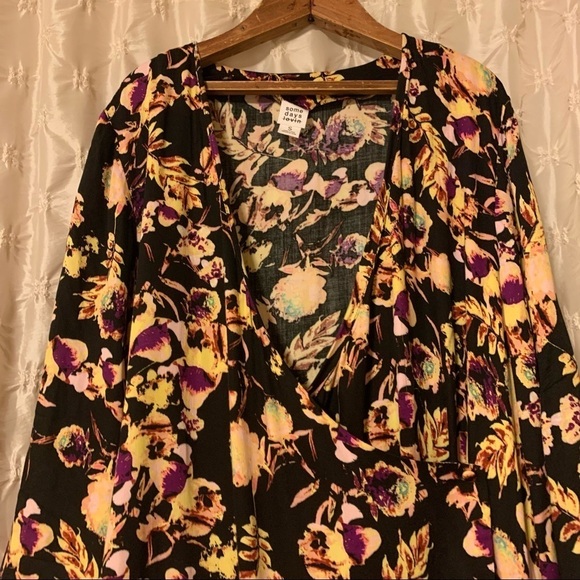 REVOLVE Somedays Lovin Deep End Wrap Dress Black Floral Oversized Mini - Picture 4 of 12